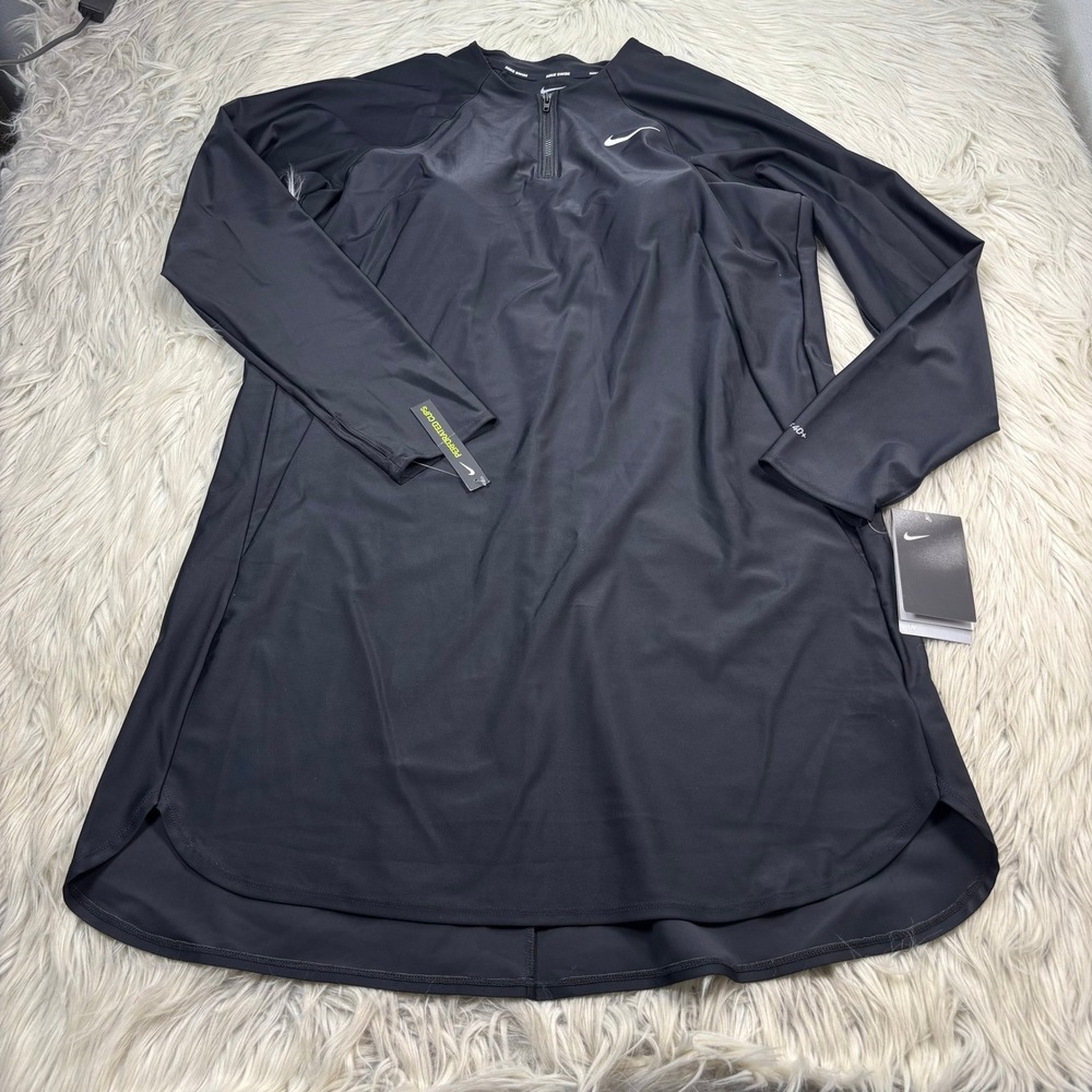 NWT Nike Swim Women's L Black Victory Full-Coverage Dress LS Modest UPF 40+